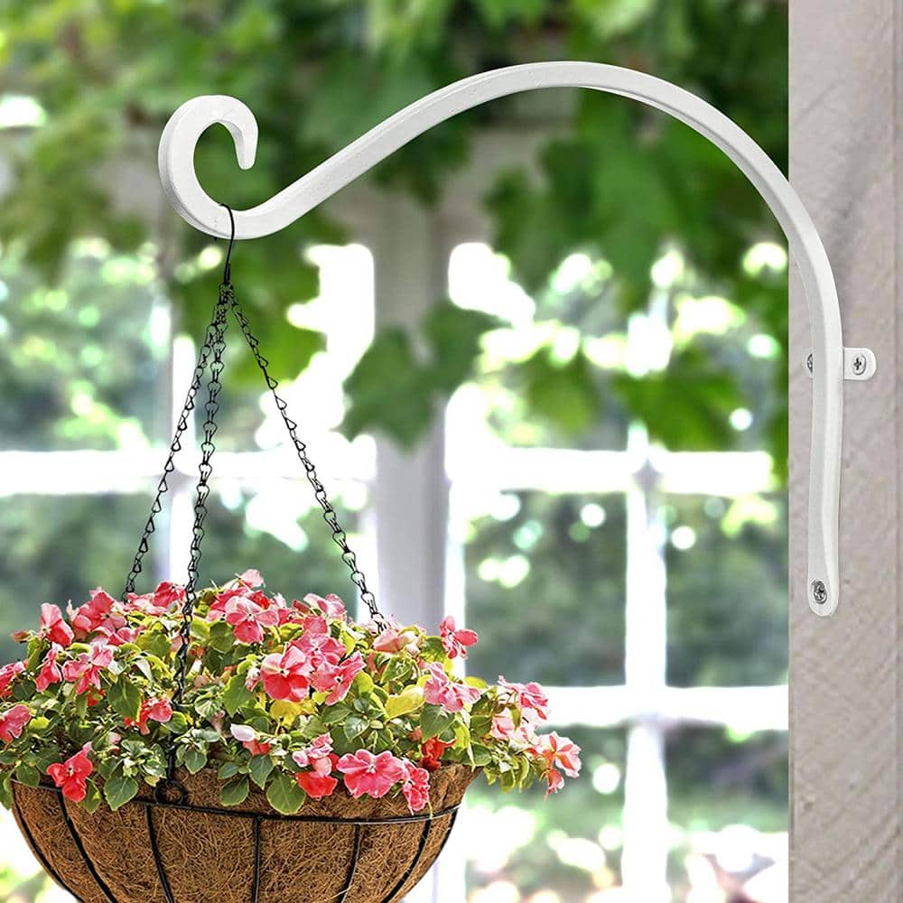 Cubilan 12 in. White Wall-Mounted Plant Bracket Outdoor - Plant Hooks for Hanging Flower Baskets (4-Pieces) Metal B0928VF2RV