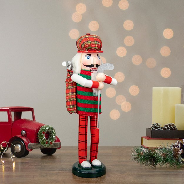 Red And Green Plaid Wooden Golfer Christmas Nutcracker