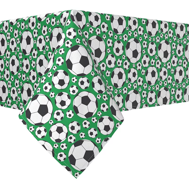 Rectangular Tablecloth， 100% Cotton， 52x120， Soccer Balls Green