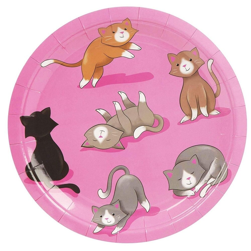 24 Set Disposable Dinnerware Tableware for Kids Girls Birthdays Party Cute Cat