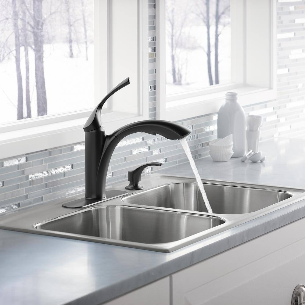 KOHLER Mistos Single-Handle Pull-Out Sprayer Kitchen Faucet in Matte Black K-R72510-SD-BL