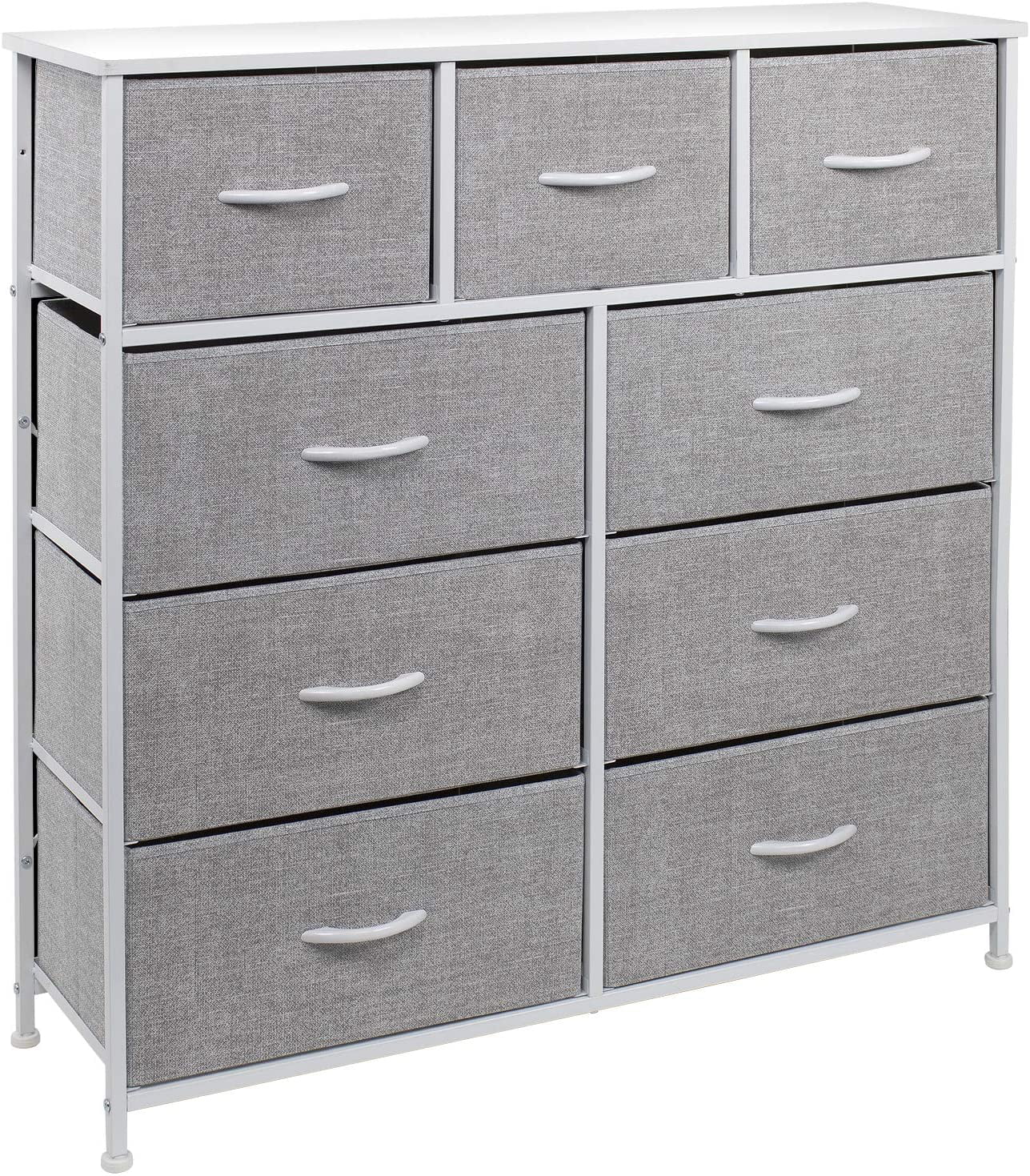 Sorbus Dresser with 9 Drawers - Transitional Décor, White Wood/Fabric Finish