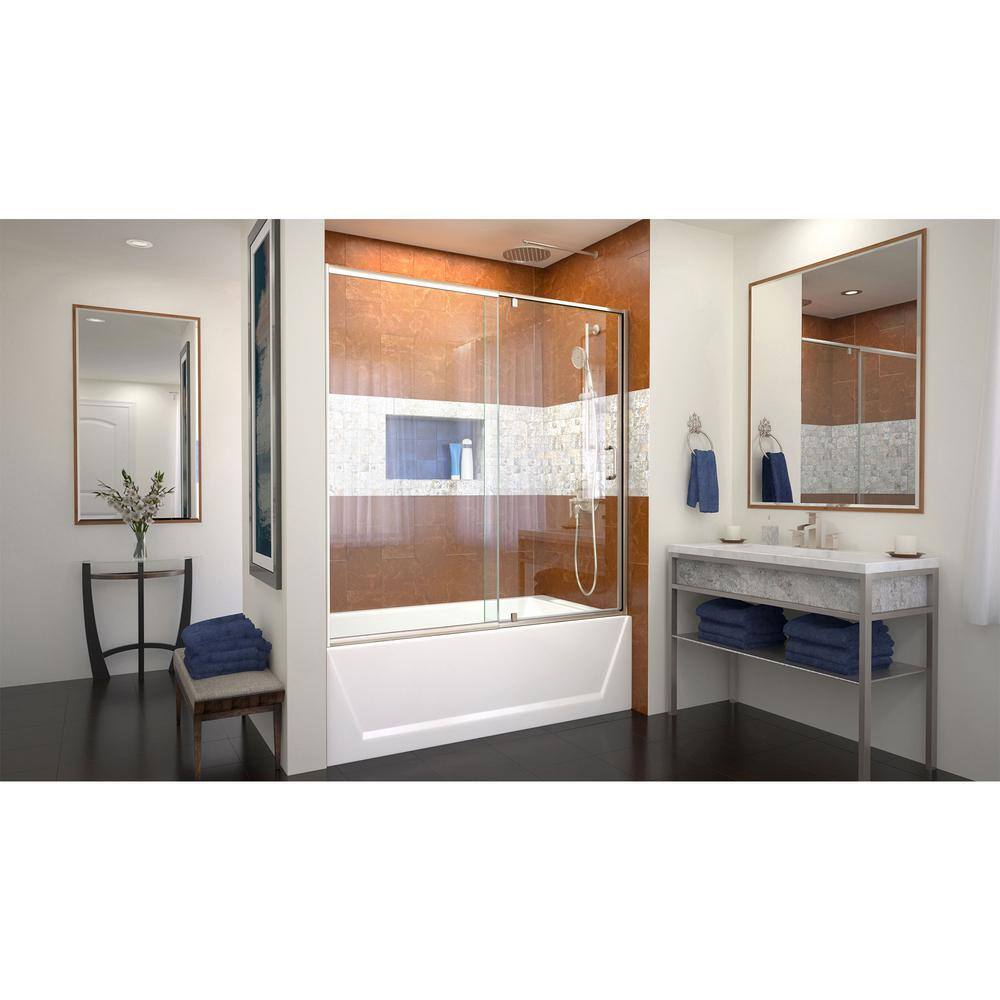 DreamLine Flex 56 in. - 60 in. W x 58 in. H Pivot Semi-Frameless Tub Door in Brushed Nickel SHDR22605800-04