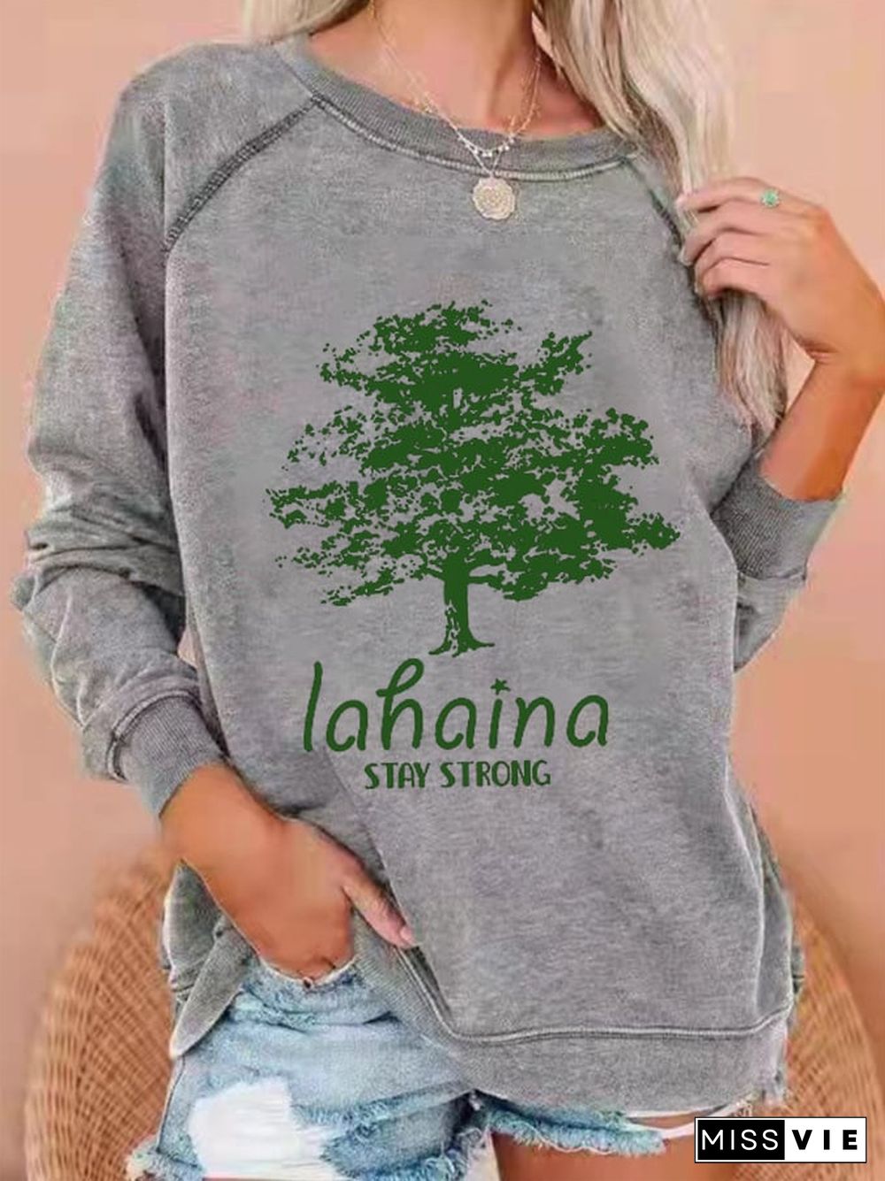 Women's Lahaina Strong Hawaii Tree of Life Aug 8 Print Sweatshirt