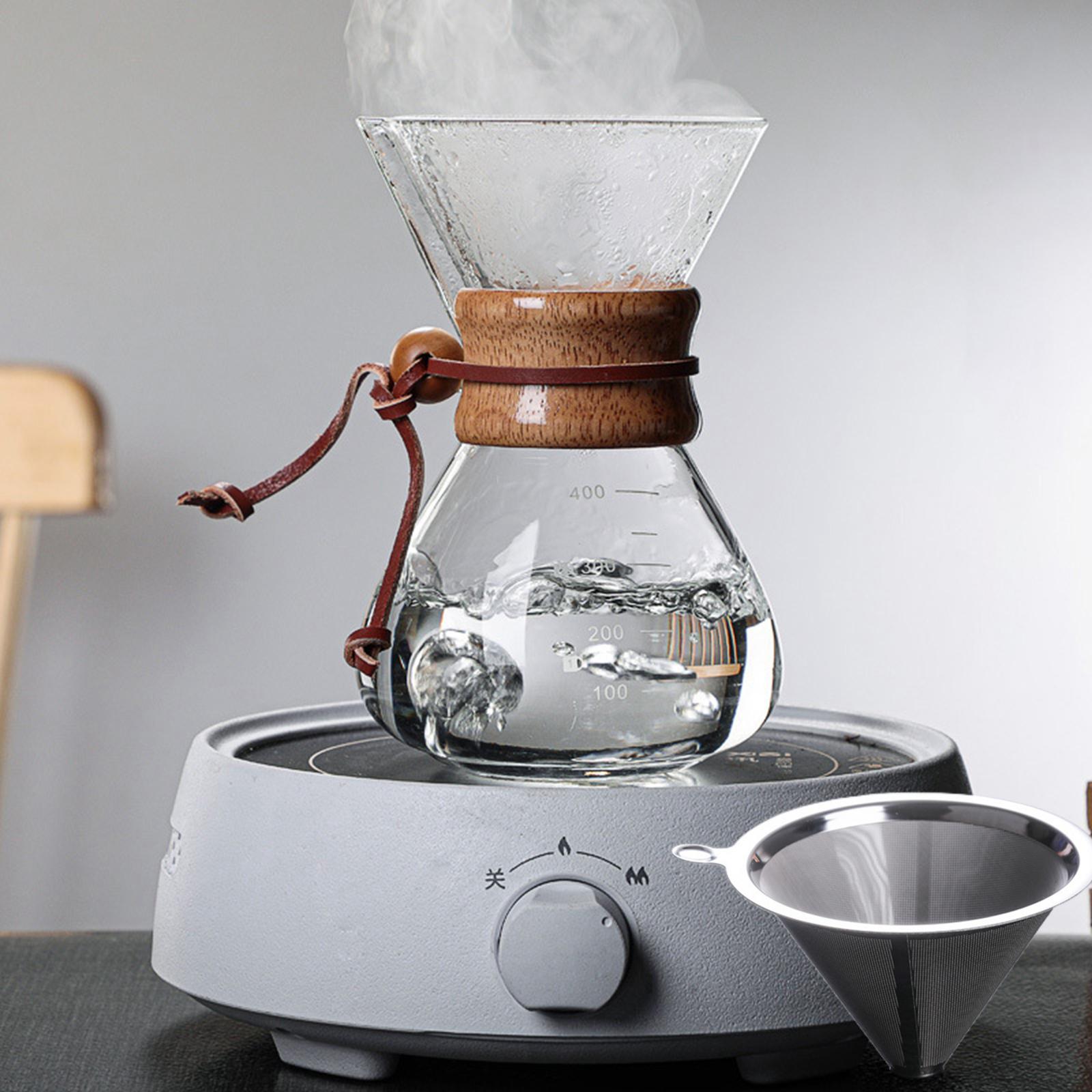 Glass Coffee Pot Reusable Filter Resistant , 400ml with Filter, Bottom Diameter: 10.5cm Opening Diameter: 9.5cm Height: 16.5cm