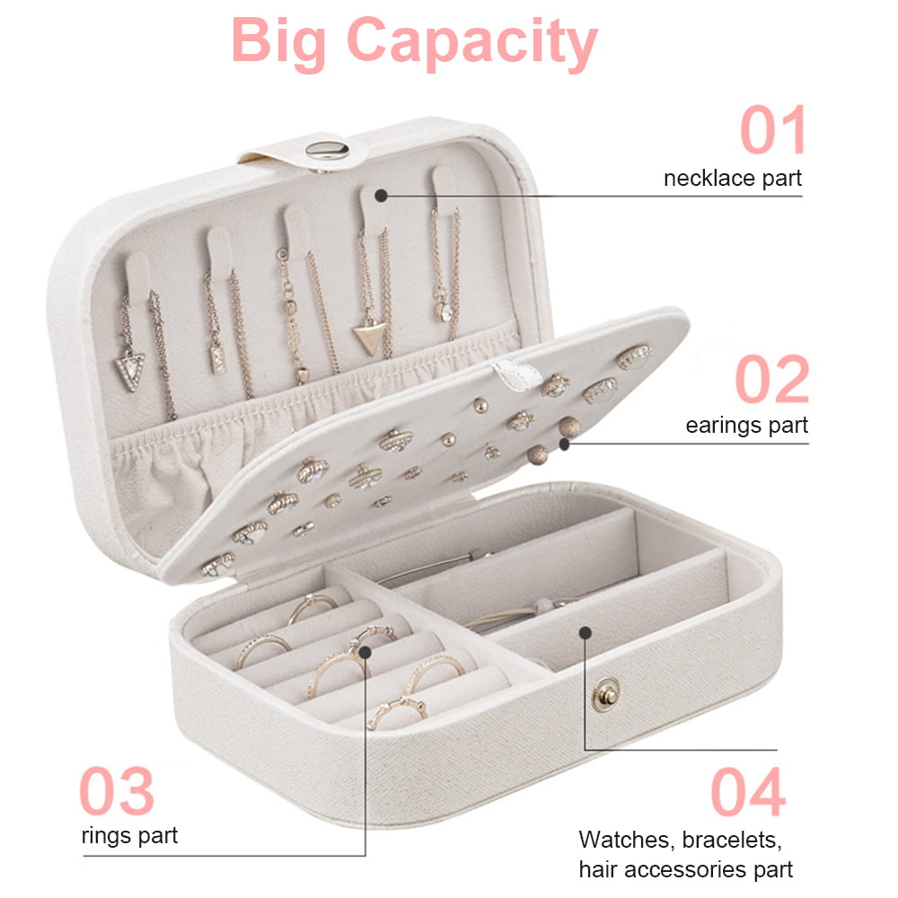 Jewelry Box for Women Double Layer Travel Jewelry Organizer for Necklace Earring Rings PU Leather Jewelry Holder Case