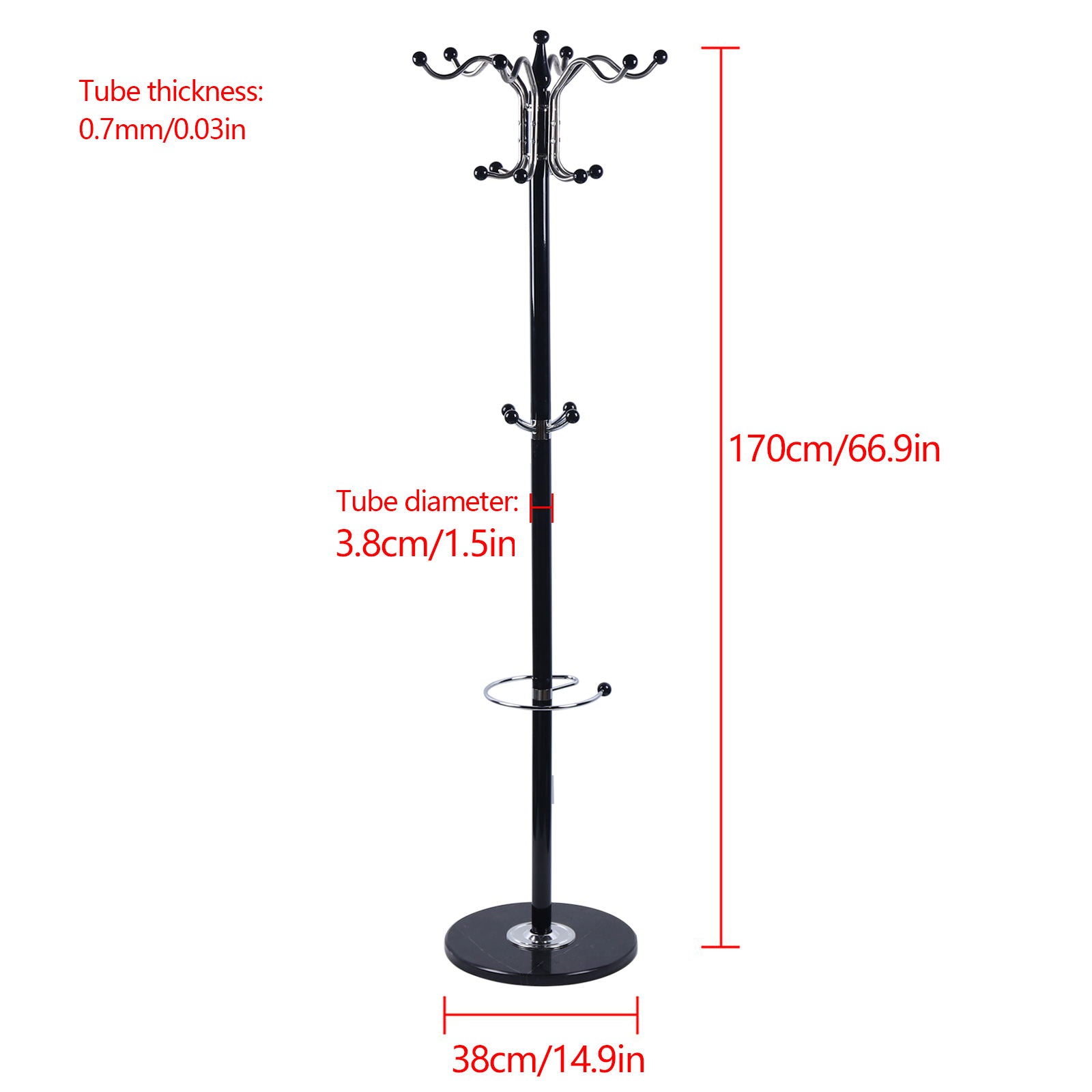 Wuzstar 16 Hooks Metal Coat Rack Floor Standing Tree Shape Bag Hanger Umbrella Holder with Mar-ble Base(Black)