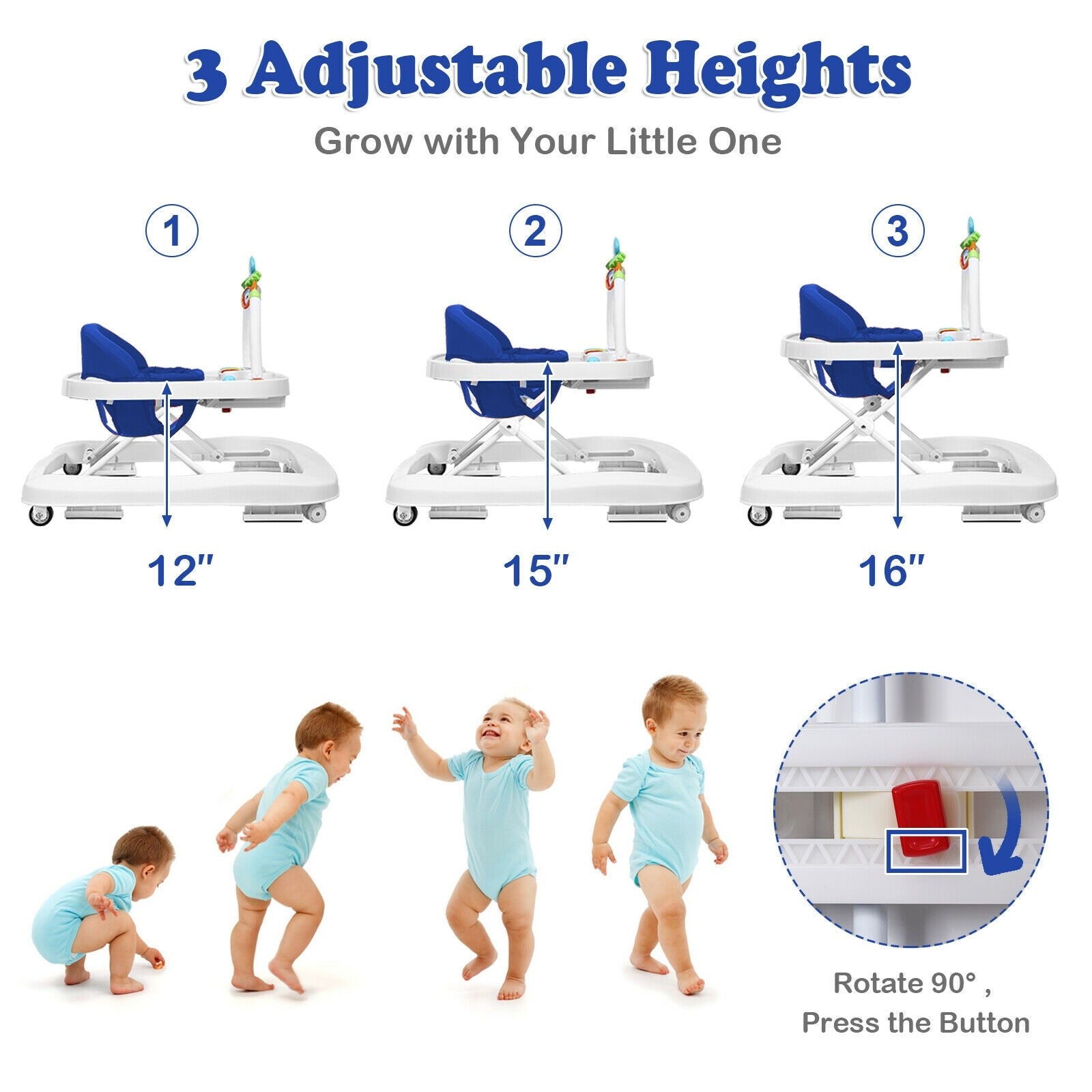 BABY JOY Baby Walker, 2 in 1 Foldable Activity Behind Walker with Adjustable Height & Speed