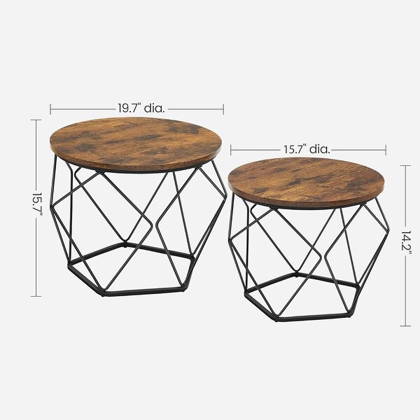 Small Coffee Table Set of 2，Round Coffee Table，Rustic Brown and Black