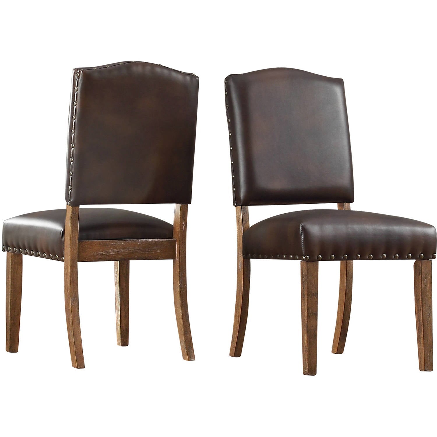 Weston Home Nailhead Upholstered and Wood Dining Chair， Set of 2， Brown Faux Leather