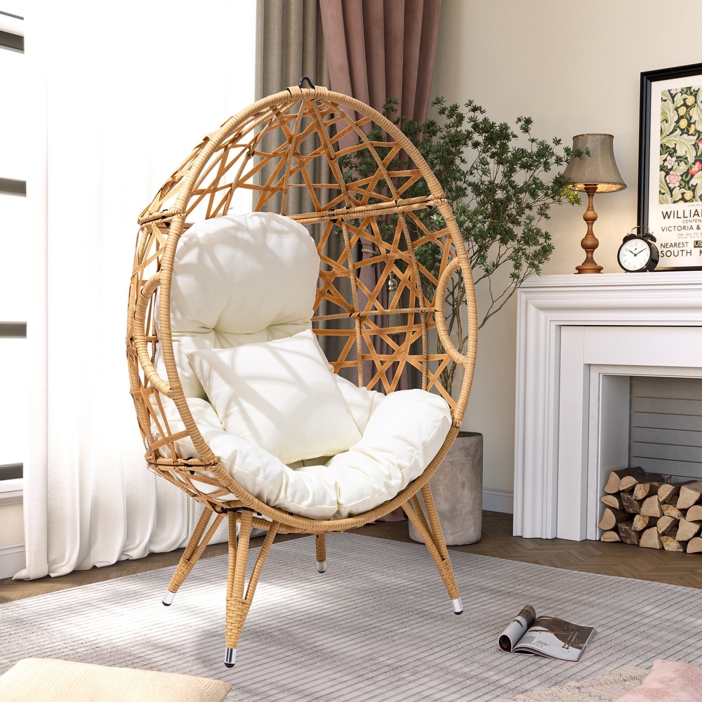 Patio Wicker Basket Egg Chair with Cushion