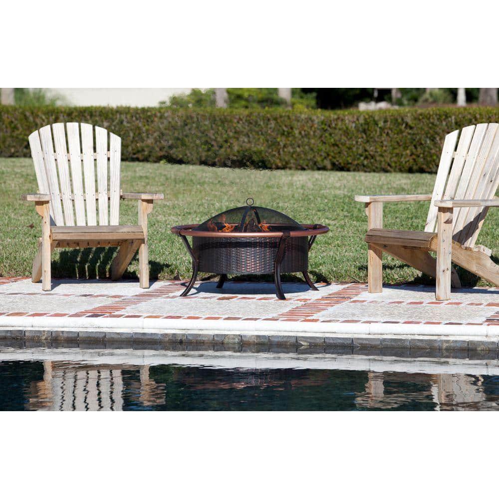 Fire Sense Copper Rail 37 in Round Steel Fire Pit in Brushed Bronze