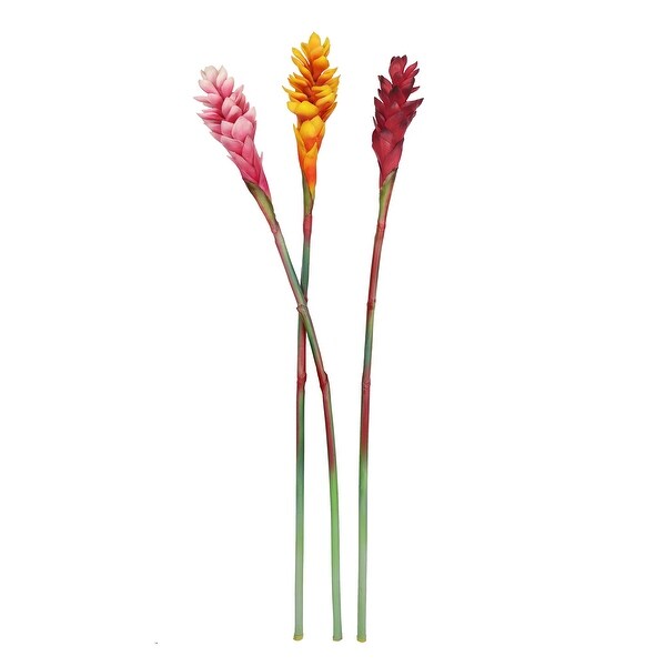 Set of 3 Real Touch Orange Artificial Ginger Flower Stem Tropical Spray 31in