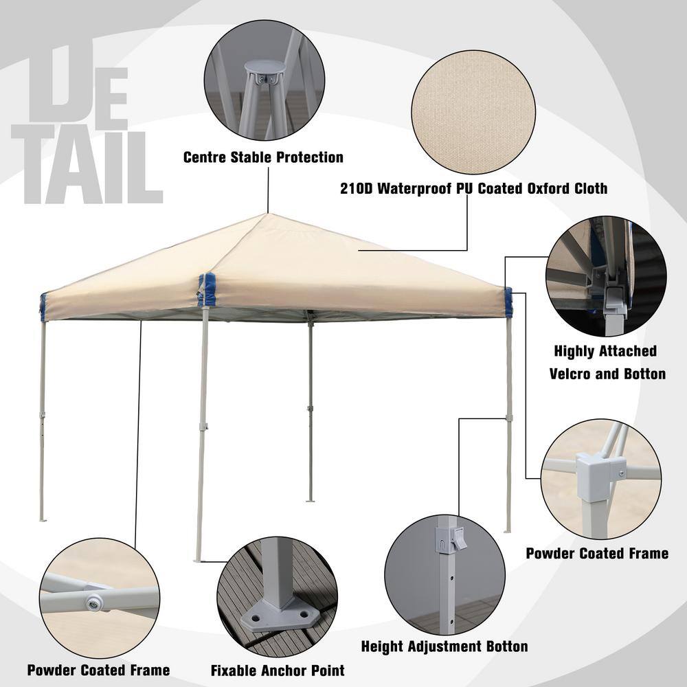 Aoodor 10 ft. x 10 ft. Pop Up Canopy Tent with Removable Mesh Sidewallwith Roller Bag-Brown 800-152-BR-N