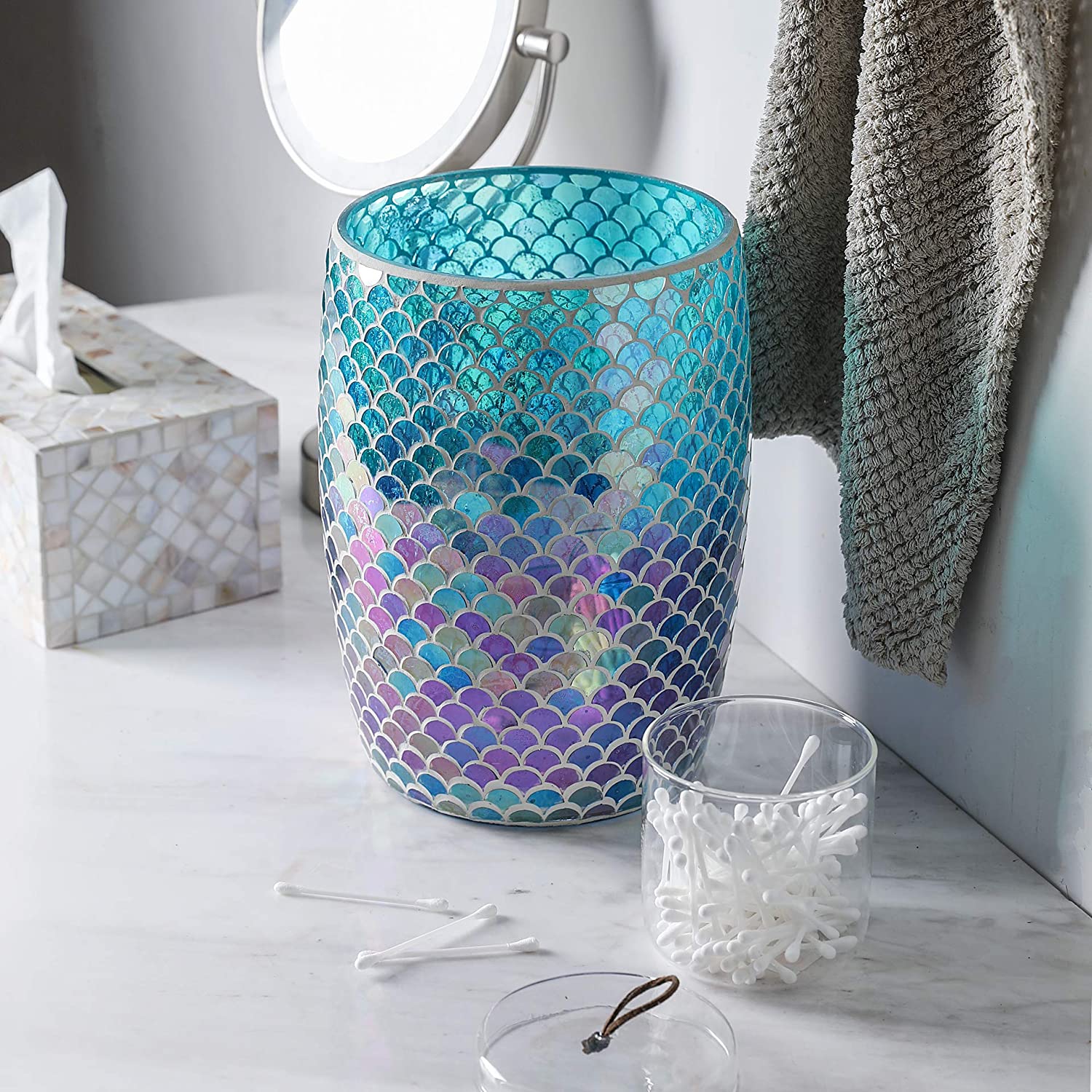 Bathroom Wastebasket | Mosaic Glass Decoration | Bathroom Decor | Bathroom Accessory