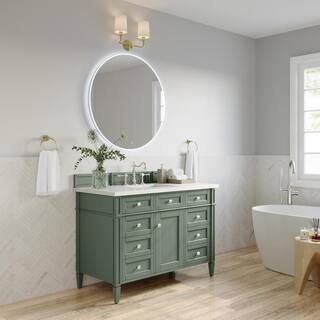 James Martin Vanities Brittany 48.0 in. W x 23.5 in. D x 33.8 in. H Bathroom Vanity in Smokey Celadon with White Zeus Quartz Top 650-V48-SC-3WZ