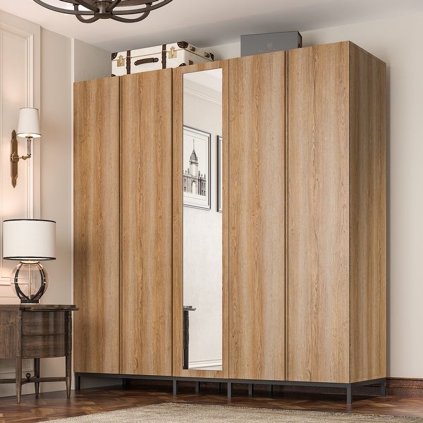 Spacious 5 Door Oak Wardrobe with Mirror 82.7