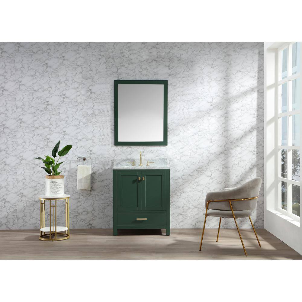 Eileen 30in.W X22in.DX35.4 in. H Bathroom Vanity in Green with Natural Marble Stone Vanity Top in White with White Sink 59030-CAB-GN-SQ