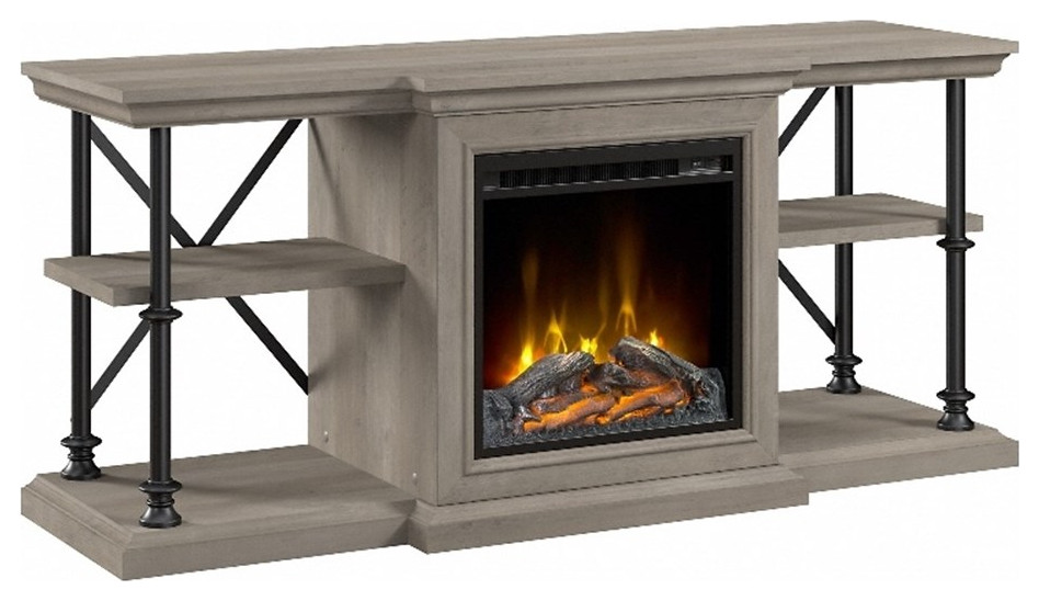 Bowery Hill 60W Electric Fireplace TV Stand in Driftwood Gray   Engineered Wood   Industrial   Entertainment Centers And Tv Stands   by Homesquare  Houzz