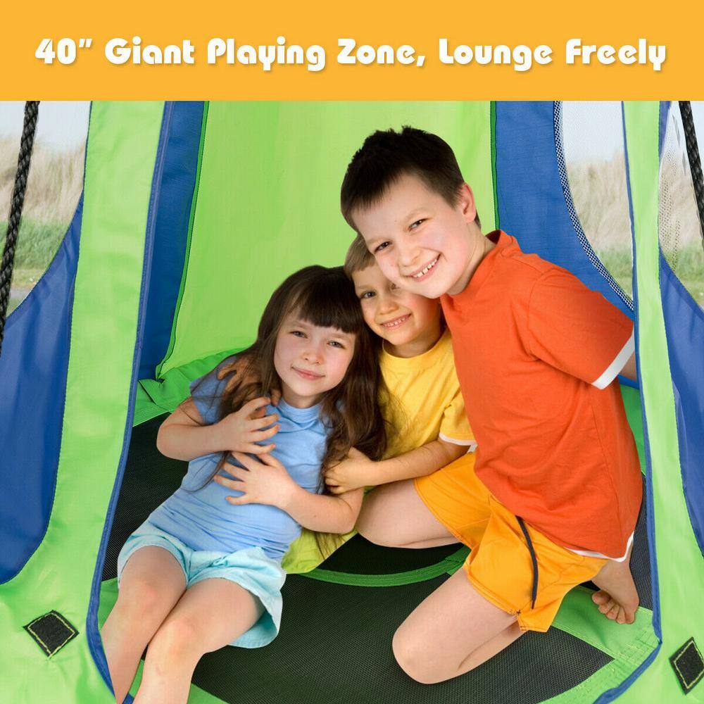 Gymax 40 in. Kids Hanging Chair Swing Tent Set Hammock Nest Pod Seat Green GYM04746