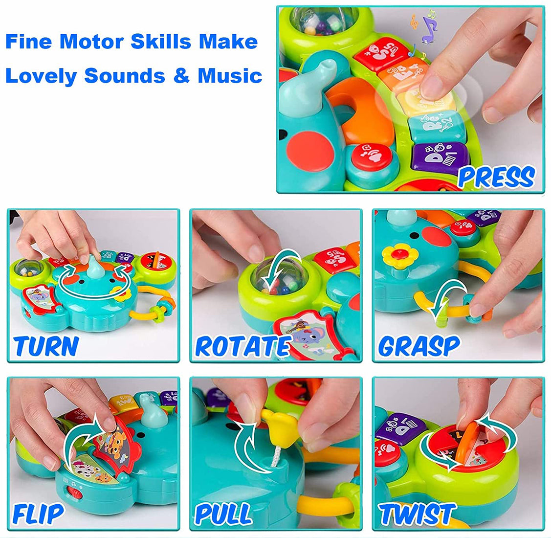 Baby Toys 6-12 Months， Elephant Keyboard Sensory Toys for Toddlers 1 2 Year Old Learning Toys for 1 Year Old Gift