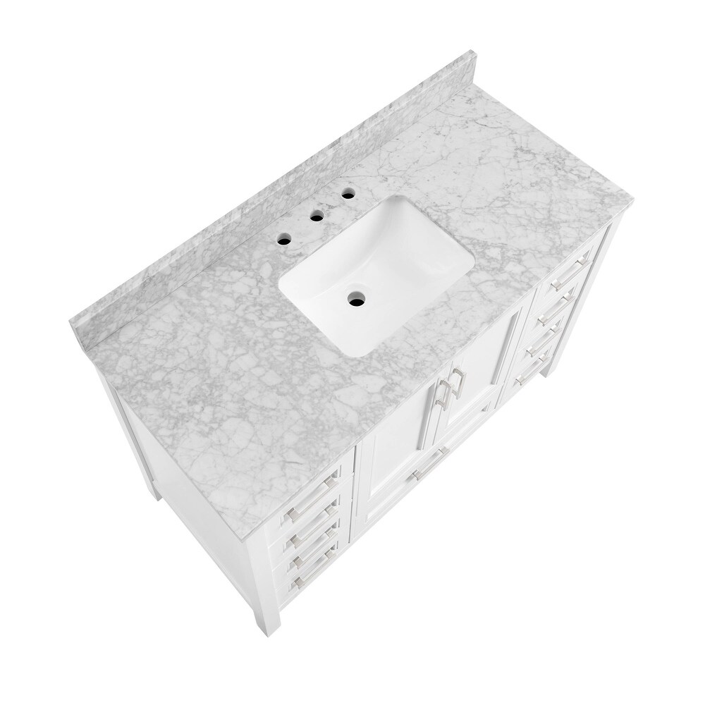 Vines 48 in. White Bathroom Vanity with Carrara Marble Top