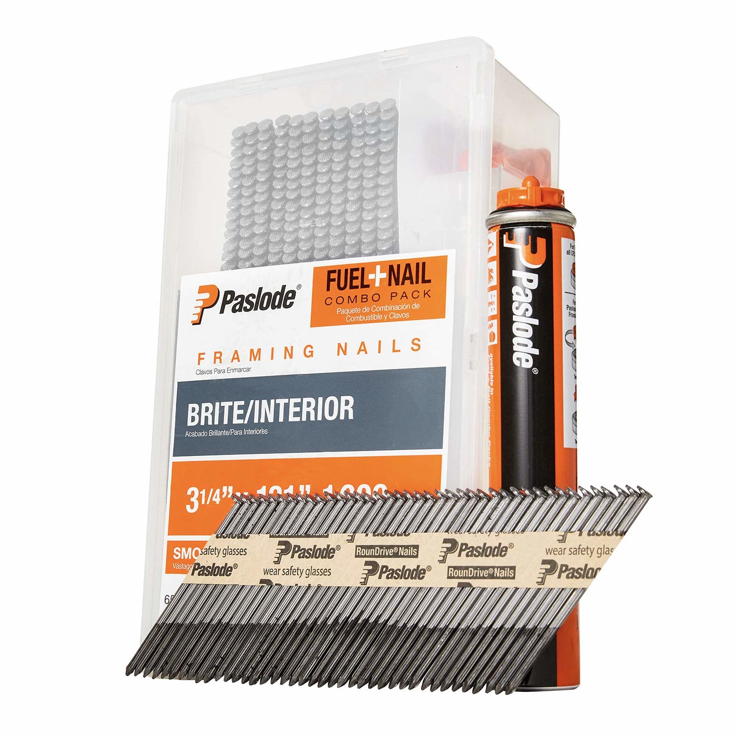 Paslode RounDrive 3-1/4 in. Angled Strip Brite Fuel and Nail Kit 30 deg 1000 pk