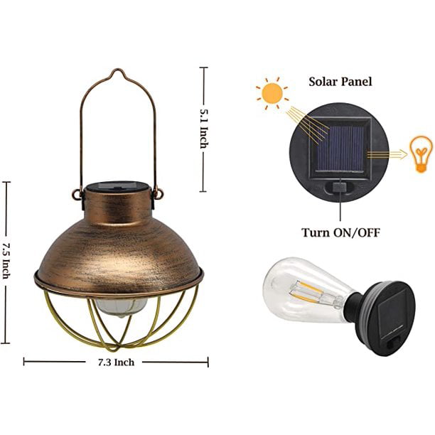 YAKii 2 Pack Solar Lantern Hanging Waterproof Outdoor Metal Solar Lamp with Warm White Light Decorate for Yard Garden Pathway Patio Porch Decor (Gold)