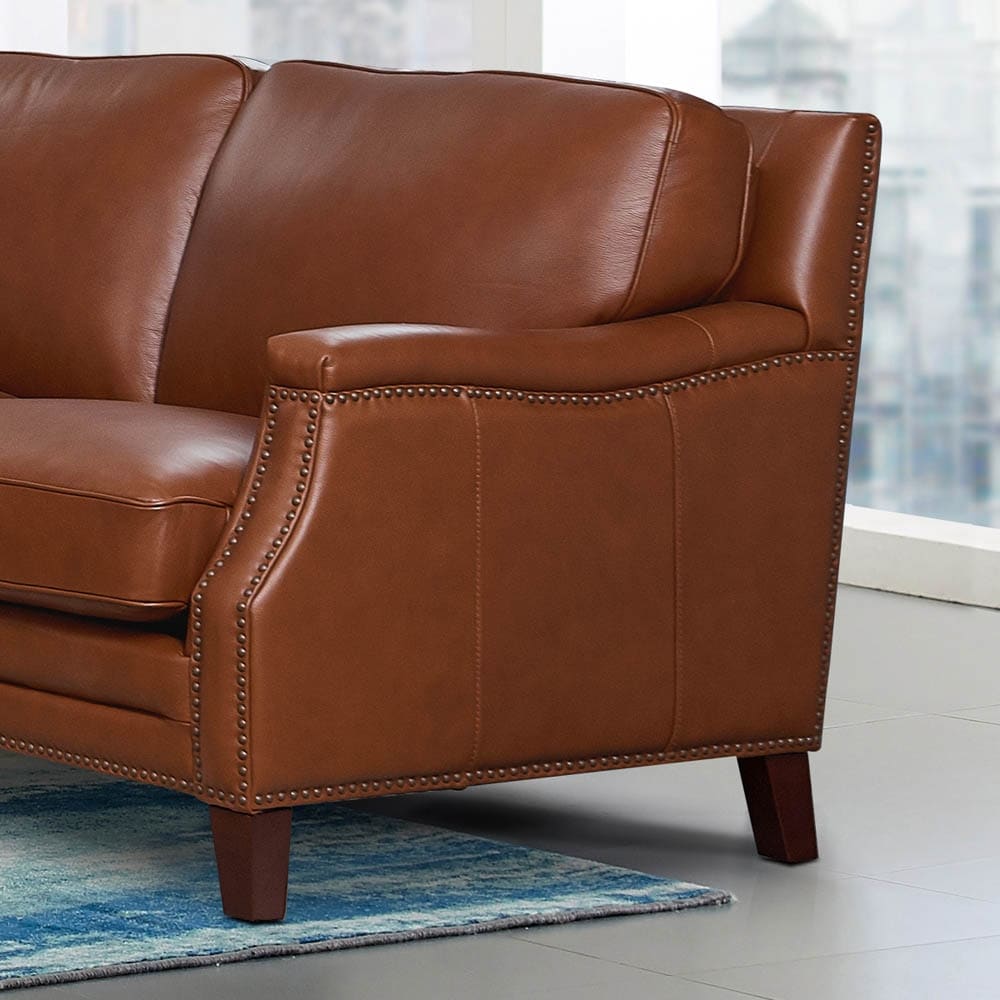 Hydeline Camano Top Grain Leather Loveseat With Feather  Memory Foam and Springs