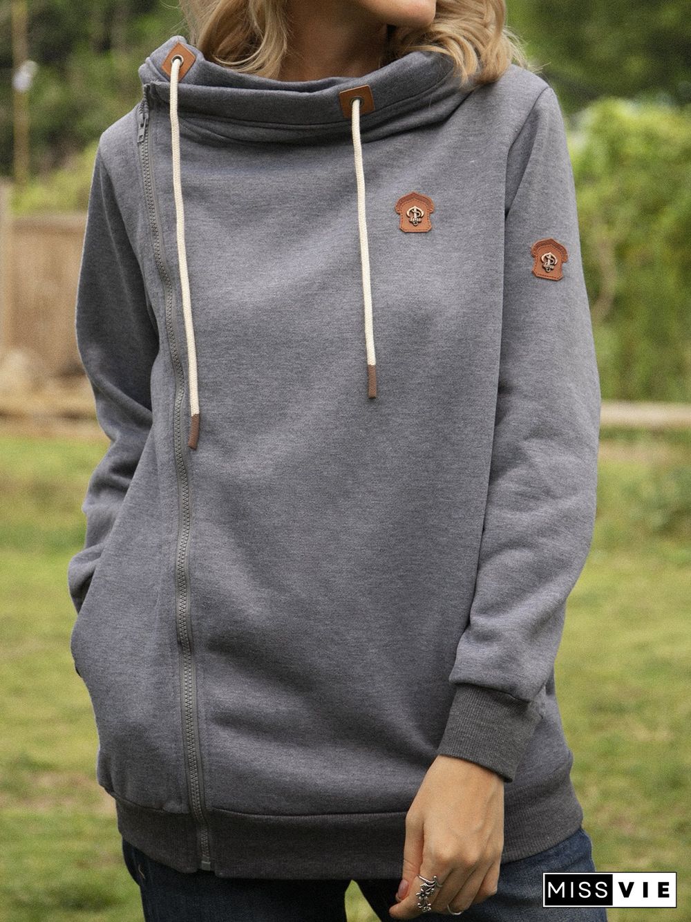 Warm Grey Hoodie Shift Long Sleeve Knit coat