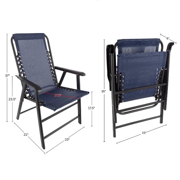 Pure Garden Folding Lounge Chairs Portable Camping Or Lawn Chairs Navy Set Of 2