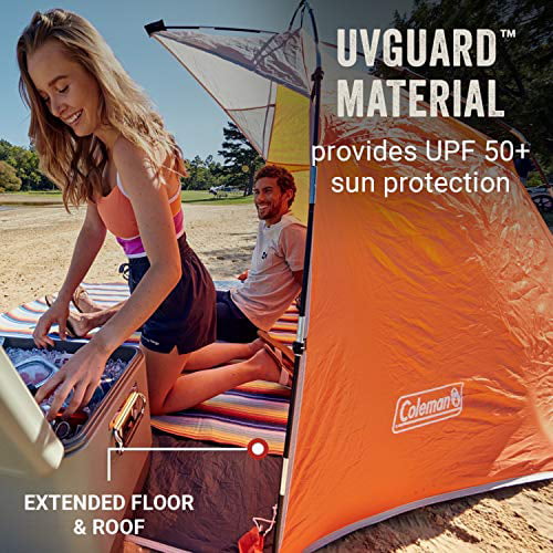 Coleman Skyshade Large Compact Beach Shade， Tiger Lily Orange， Sun Shade and Shelter， UV Protectant (UPF 50+) Shade Tent