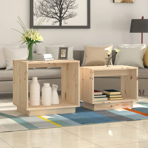 vidaXL Coffee Table Set of 2 Nesting Side End Table Honey Brown Solid Wood Pine   Coffee Tables   by vidaXL LLC  Houzz