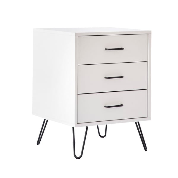 Harper 24 Inch Handcrafted Modern Wood Nightstand， 3 Drawers， Metal Hairpin Legs， White