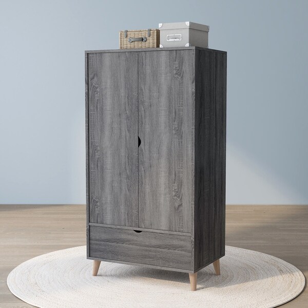 DH BASIC Minimalist Distressed Grey Wardrobe Armoire by Denhour - - 20931695