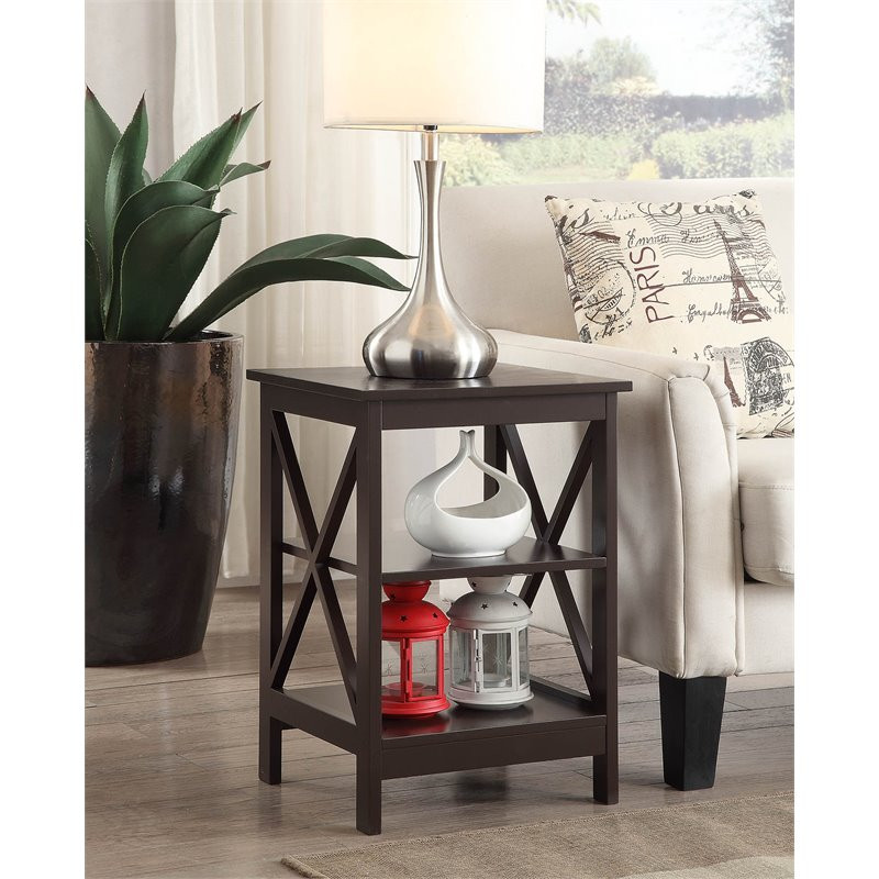 Oxford End Table with Shelves in White Faux Marble and Black Wood Finish   Transitional   Side Tables And End Tables   by Homesquare  Houzz