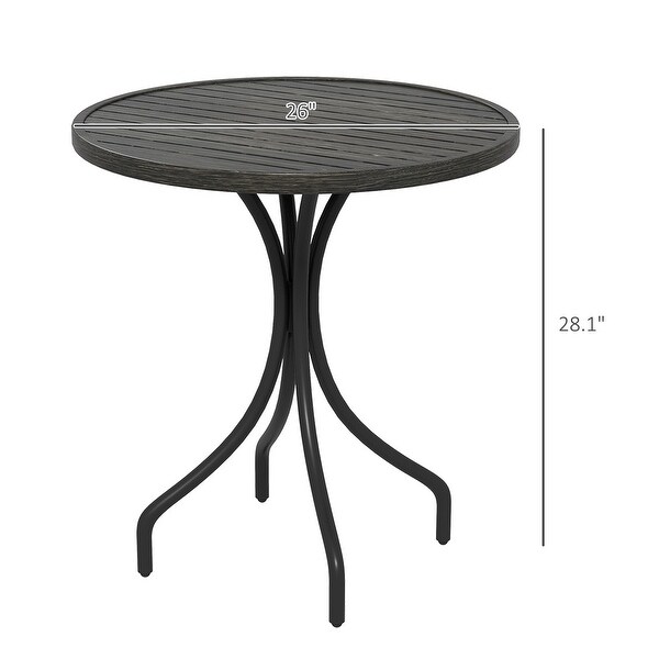 Outdoor Side Table，Patio Round Coffee Table with Steel Frame and Slat Tabletop