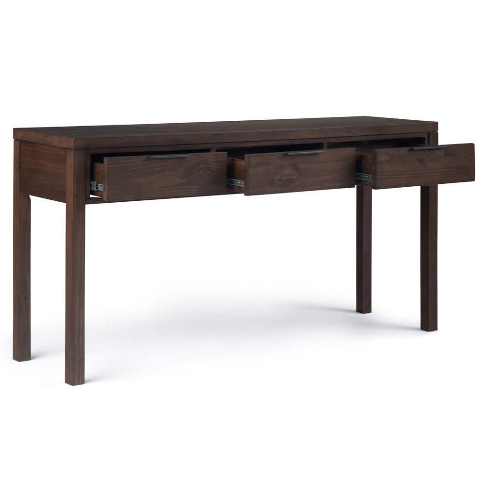 WYNDENHALL Fabian SOLID WOOD 60 inch Wide Contemporary Wide Console Table in Warm Walnut Brown   60\