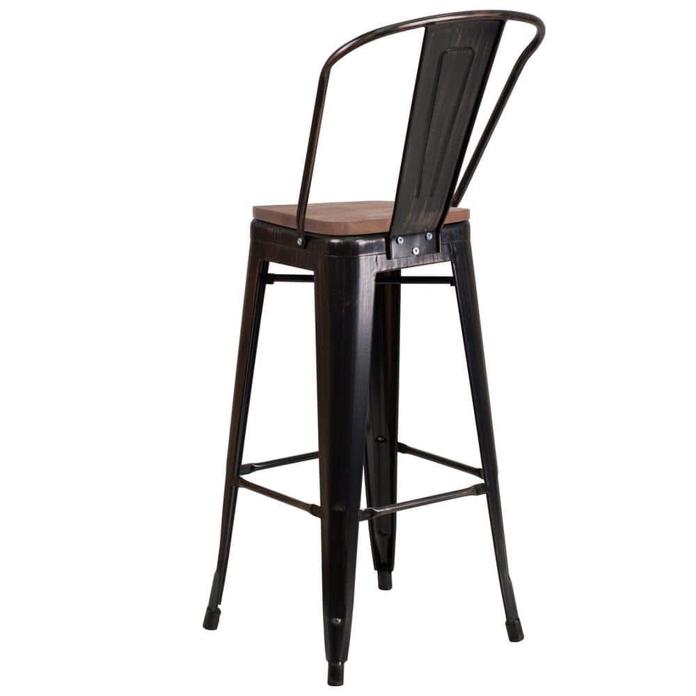 Carnegy Avenue 30.25 in. Black-Antique Gold Bar Stool (4-Pack) CGA-CH-250683-BL-HD