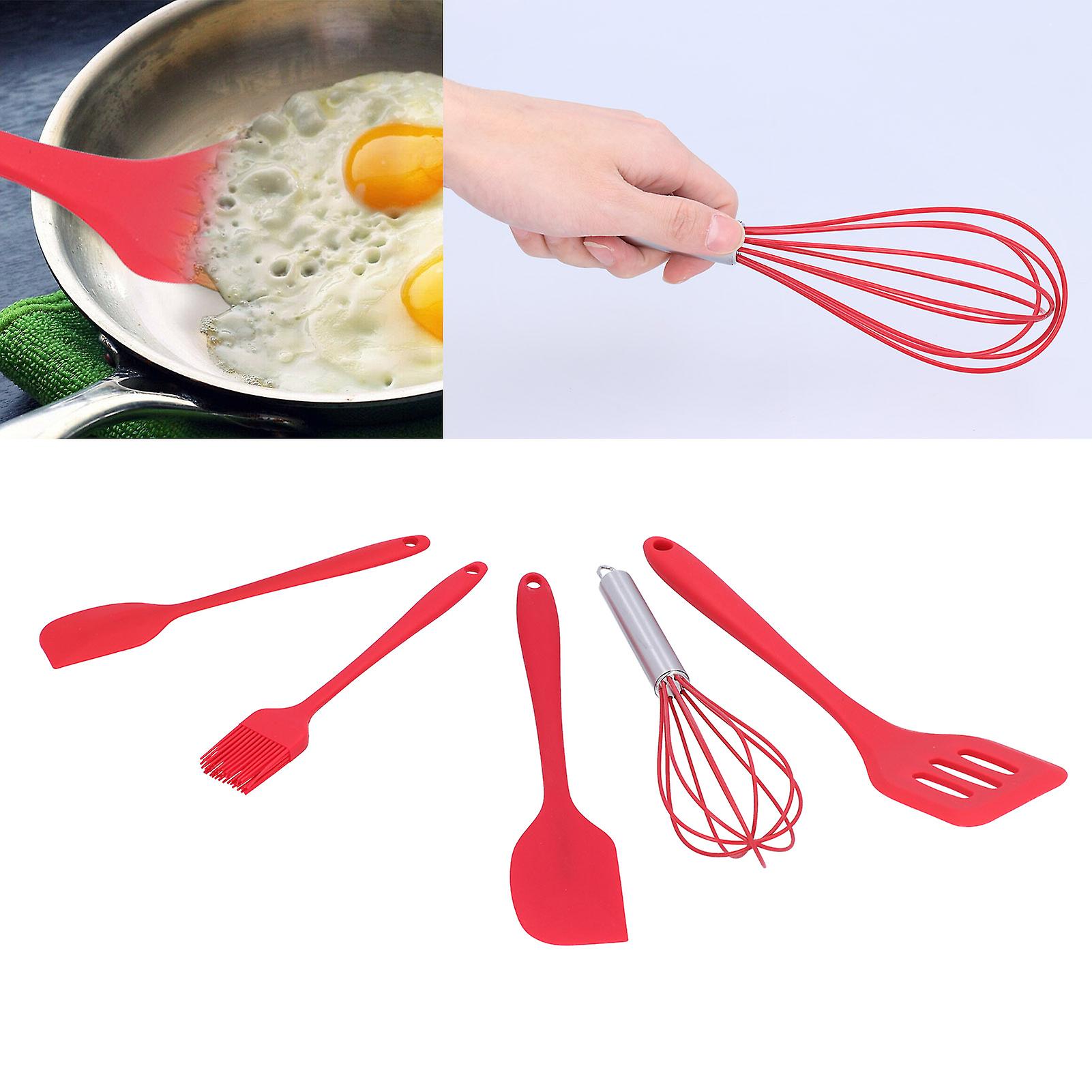 5 Pcs Silicone Spatulas Set， Heat Resistant Kitchen Utensil With Pastry Brush And Whisk Mini Diy Kitchen Tools For Home Cooking Baking[red]