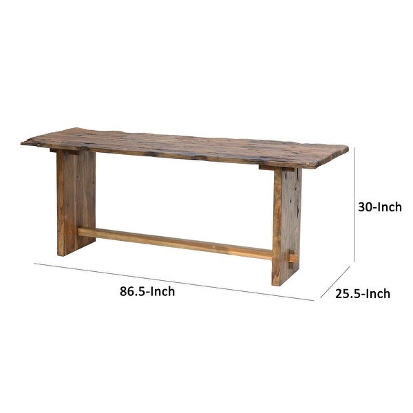 87 Inch Rustic Console Table， Live Edge Wood， Distressed Brown