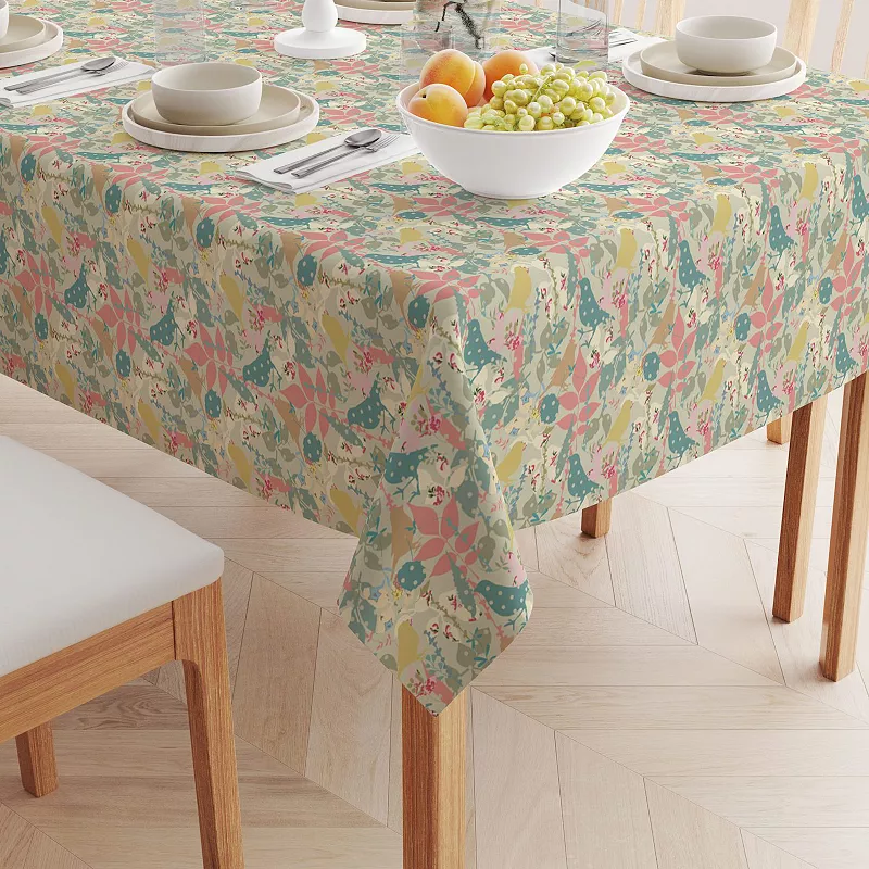 Rectangular Tablecloth， 100% Cotton， 52x120， Decorated Birds and Flowers