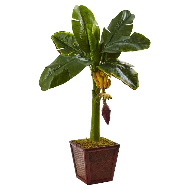 Nearly Natural Banana Tree In Wooden Planter