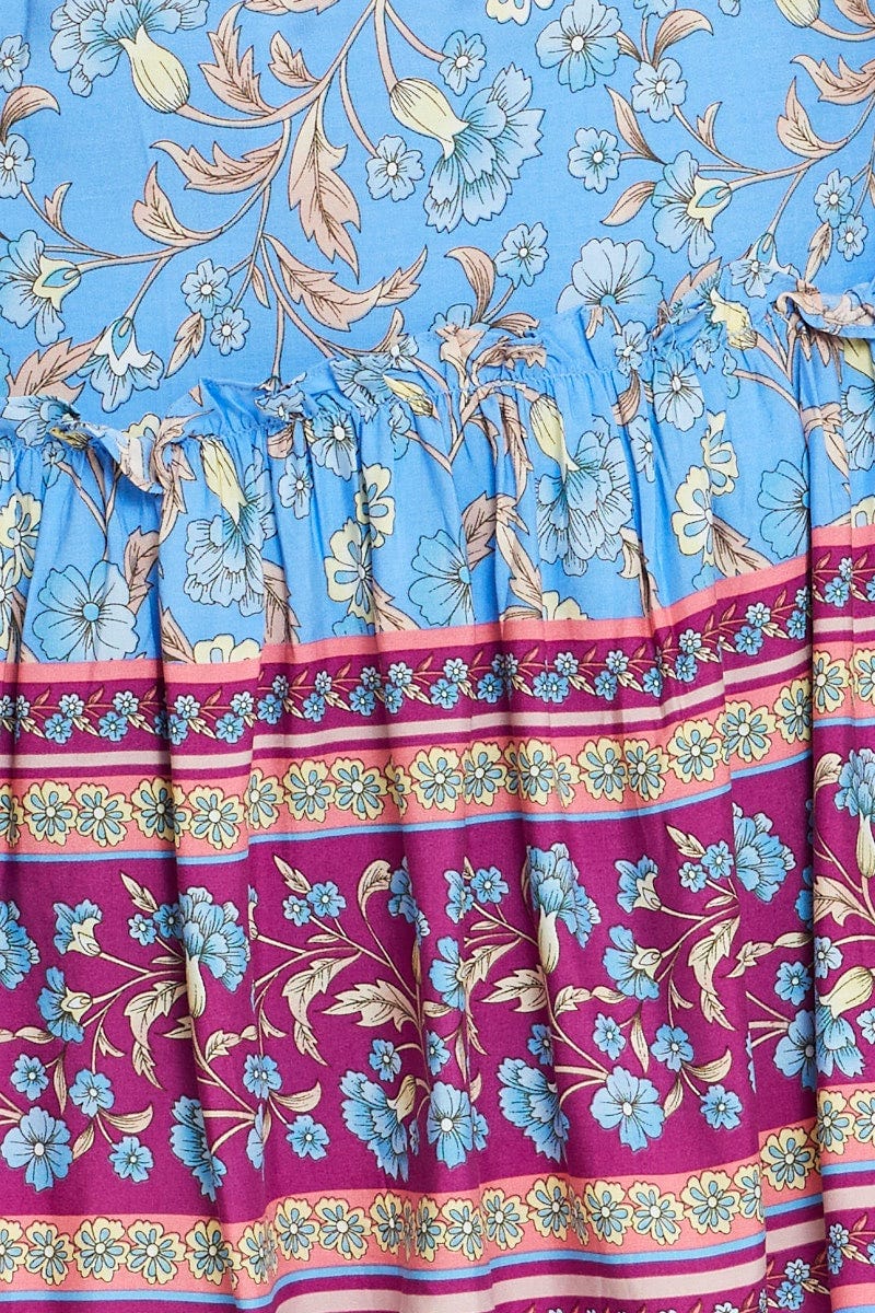 Boho Print Mini Skater Skirt Elastic Waist