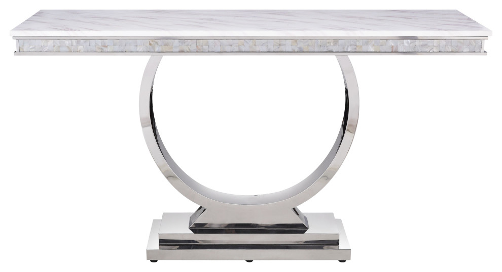 Sofa Table  White Printed Faux Marble and Mirrored Silver Finish   Contemporary   Console Tables   by Acme Furniture  Houzz