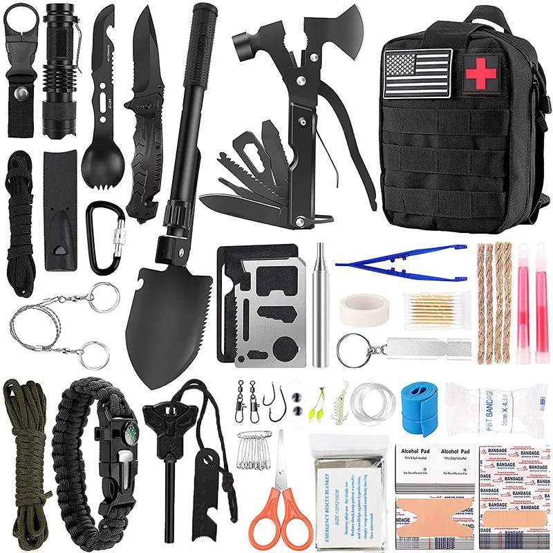 Hot Emergency Survival Kit First Aid Kit 142pcs Professional Survival Gear Equipment With Pouch For Camping Outdoor Adventure