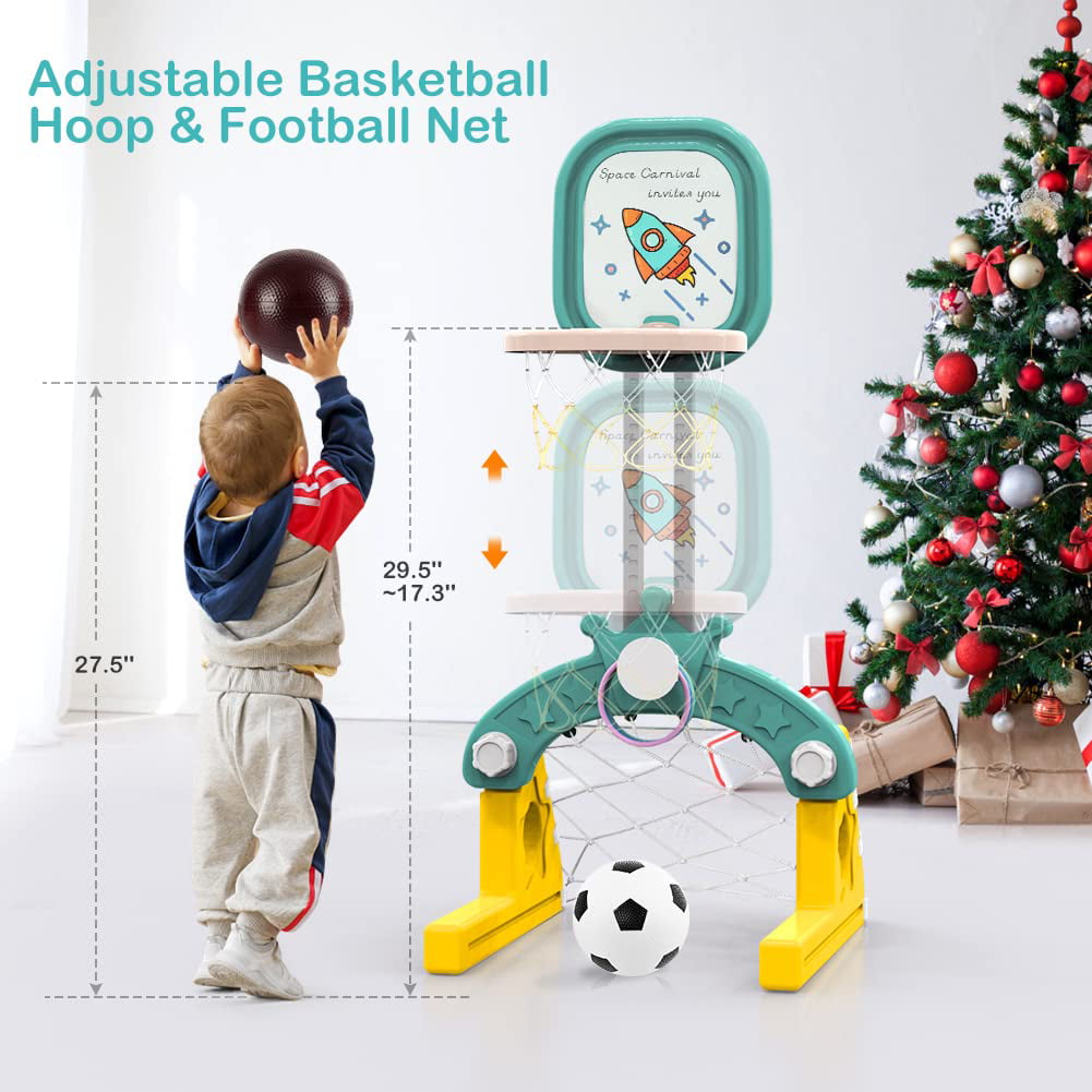 GIKPAL 6 in 1 Toddler Slide and Swing Set， Climber Slide Playset with Basketball Hoop Long Slide and Ball Pool for Kids Indoor Outdoor