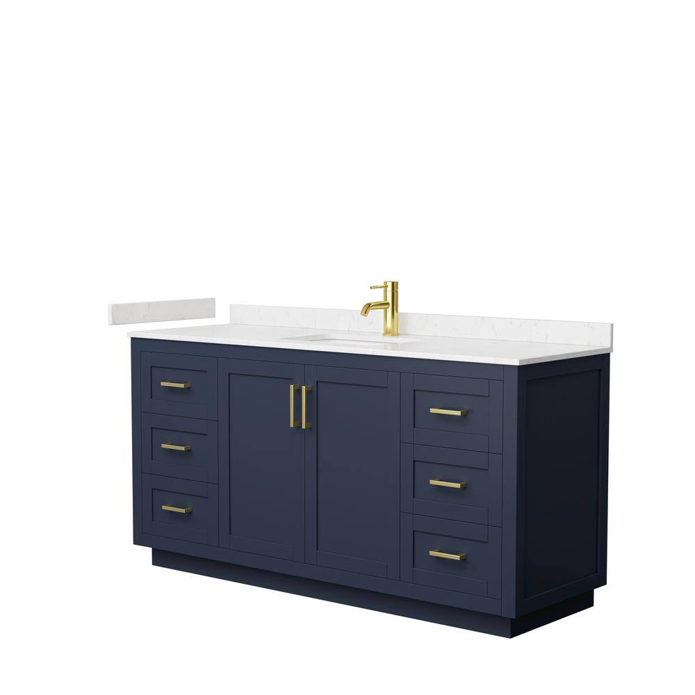 Wyndham Collection Miranda 66 in. W x 22 in. D x 33.75 in. H Single Bath Vanity in Dark Blue with Carrara Cultured Marble Top WCF292966SBLC2UNSMXX