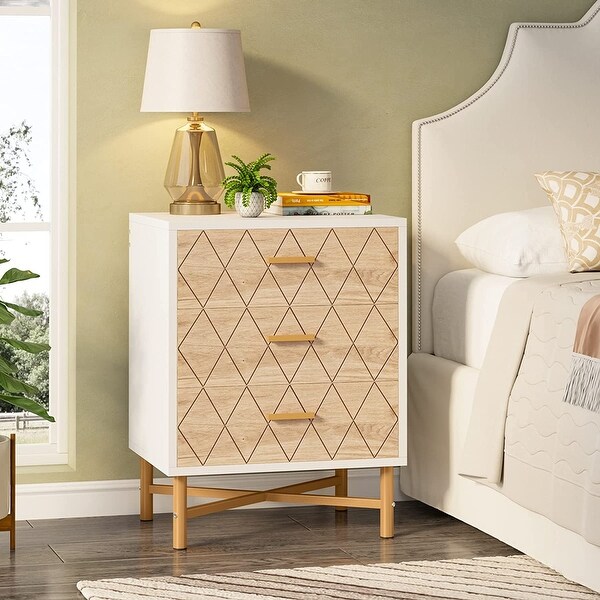 Nightstand， Bedside Table with 3 Drawers - - 36854670