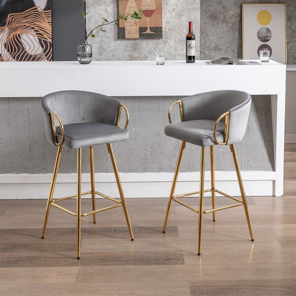 Velvet Bar Stools with Chrome Footrest (Set of 2) - 20.08